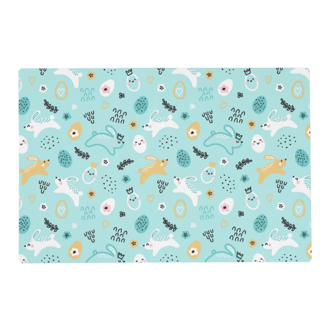 Cute Easter Bunny Pattern Kawaii Rabbits Eggs  Placemat (Front)