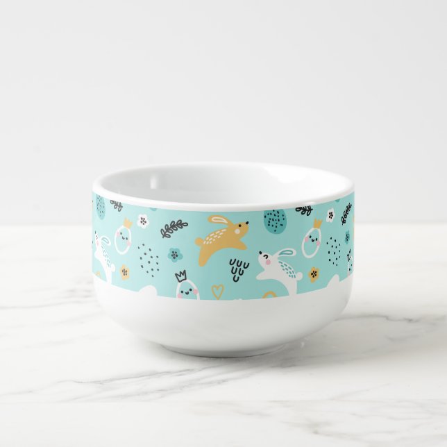 Cute Easter Bunny Pattern Kawaii Rabbits Eggs  Soup Mug (Front)
