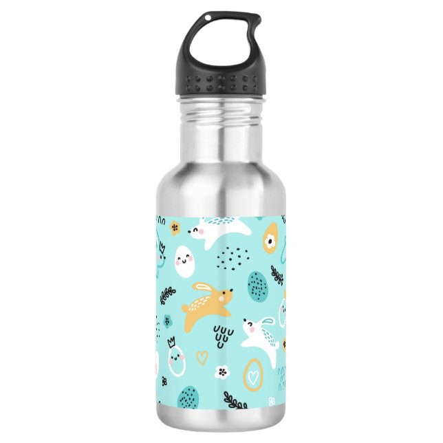 Cute Easter Bunny Pattern Kawaii Rabbits Eggs  Stainless Steel Water Bottle (Front)