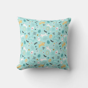 Cute Easter Bunny Pattern Kawaii Rabbits Eggs  Throw Pillow