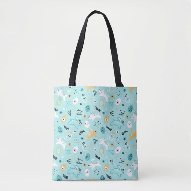 Cute Easter Bunny Pattern Kawaii Rabbits Eggs  Tote Bag (Front)
