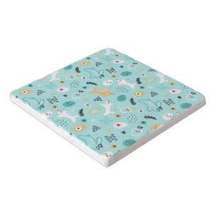 Cute Easter Bunny Pattern Kawaii Rabbits Eggs  Trivet