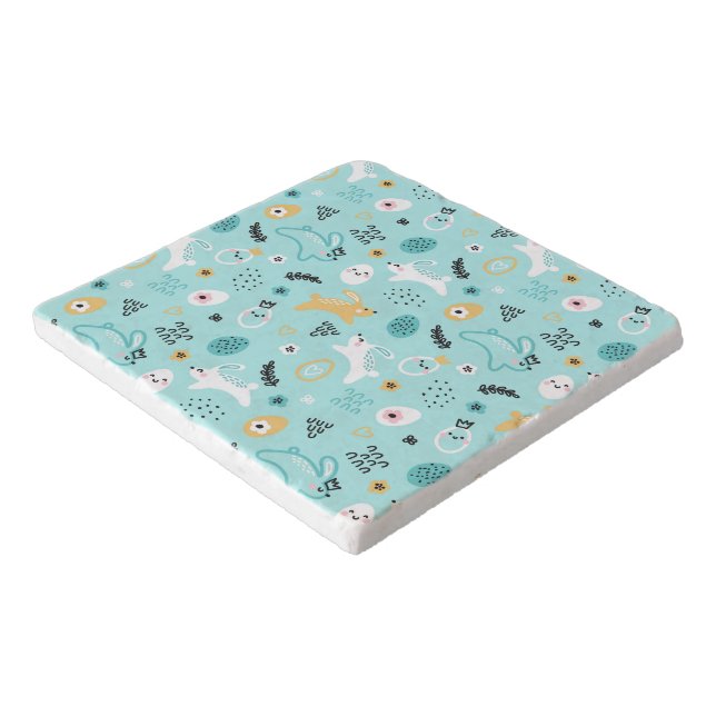 Cute Easter Bunny Pattern Kawaii Rabbits Eggs  Trivet (Corner)