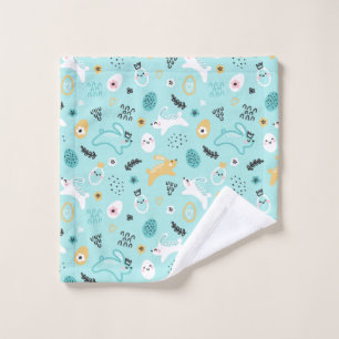Cute Easter Bunny Pattern Kawaii Rabbits Eggs  Wash Cloth