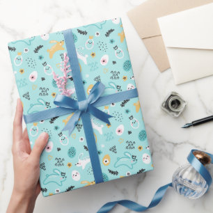 Cute Easter Bunny Pattern Kawaii Rabbits Eggs Wrapping Paper