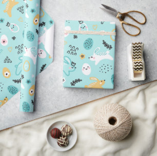 Cute Easter Bunny Pattern Kawaii Rabbits Eggs Wrapping Paper