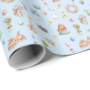 Cute Easter Bunny Pattern Watercolor Unique Design Wrapping Paper