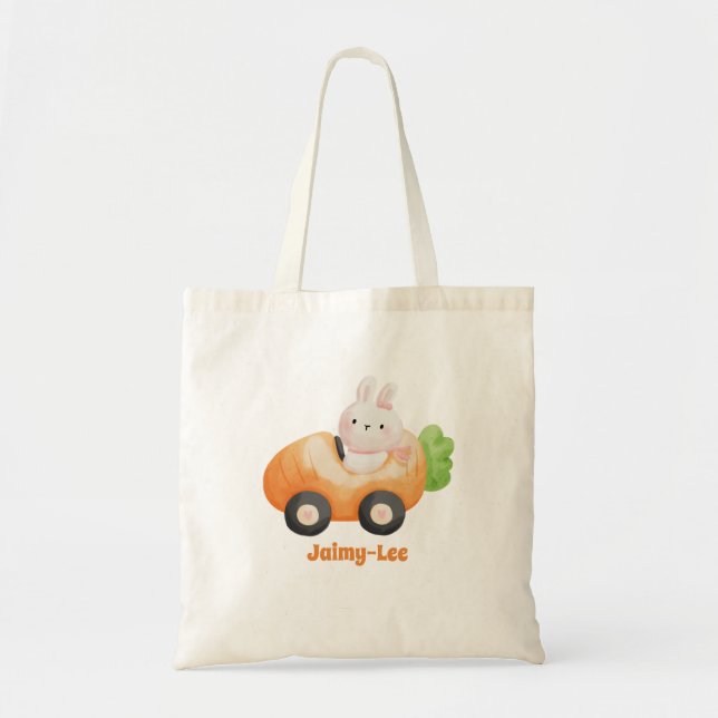 Cute Easter Bunny - Personalized Easter Egg Hunt Tote Bag (Front)