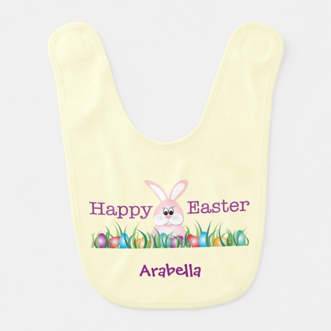 Cute Easter Bunny, Personalized Happy Easter Bib (Front)