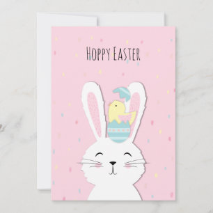 Cute Easter bunny pink background Holiday Card