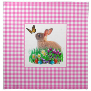 Cute Easter Bunny Pink Gingham Cloth Napkin