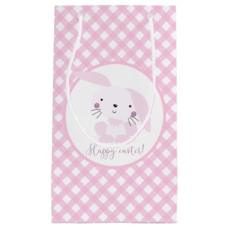 Cute Easter Bunny | Pink Gingham Easter  Small Gift Bag