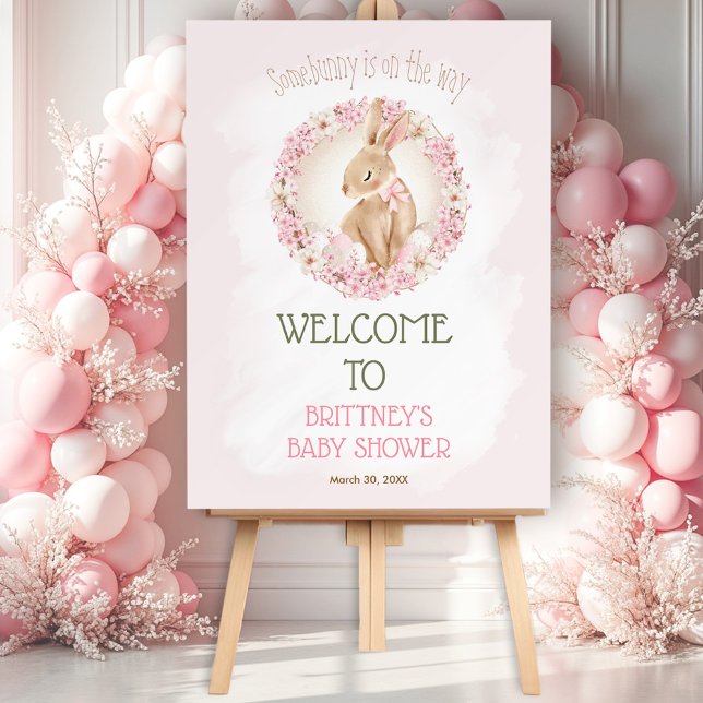 Cute Easter Bunny Pink Girl Baby Shower Welcome Foam Board (Cute Easter Bunny Pink Girl Baby Shower Welcome Foam Board)