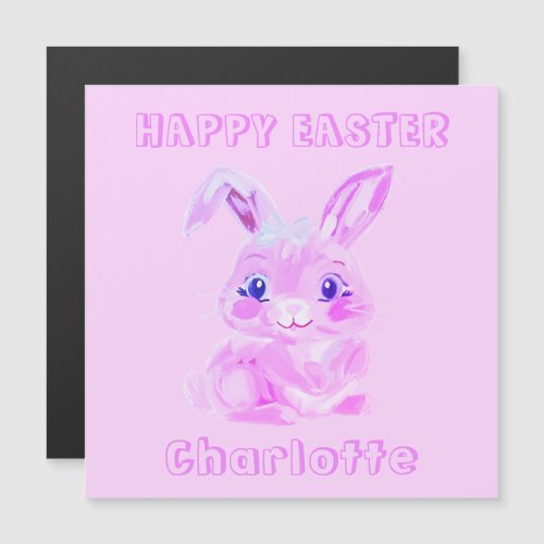 Cute Easter Bunny Pink Name Refrigerator Card
