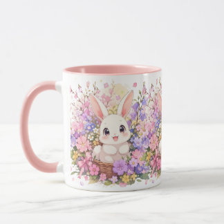 Cute Easter Bunny Pink Two-Tone Coffee Mug