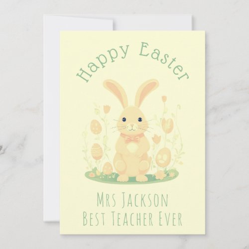 Cute Easter Bunny Preschool Teacher Yellow Holiday Card