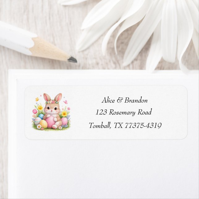 Cute Easter Bunny Rabbit Brunch Pink Watercolor Label (Insitu)