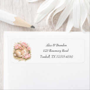 Cute Easter Bunny Rabbit Brunch Pink Watercolor Label