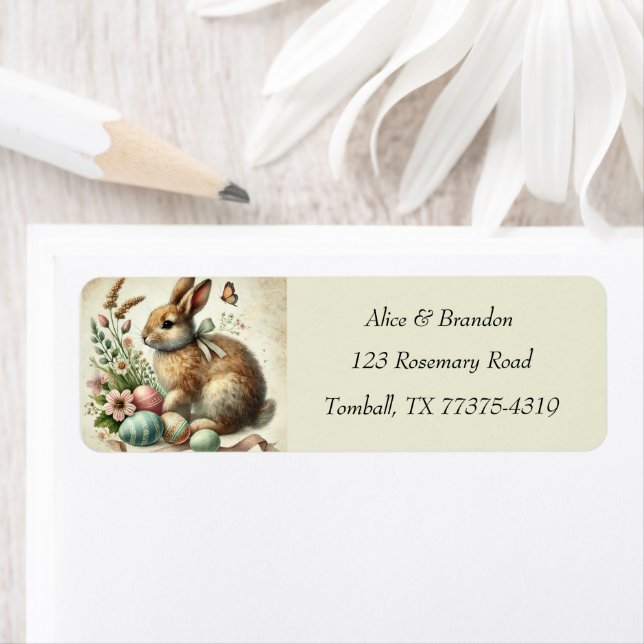 Cute Easter Bunny Rabbit Brunch Watercolor Label (Insitu)