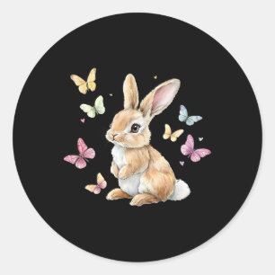 Cute Easter Bunny Rabbit Butterfly Classic Round Sticker