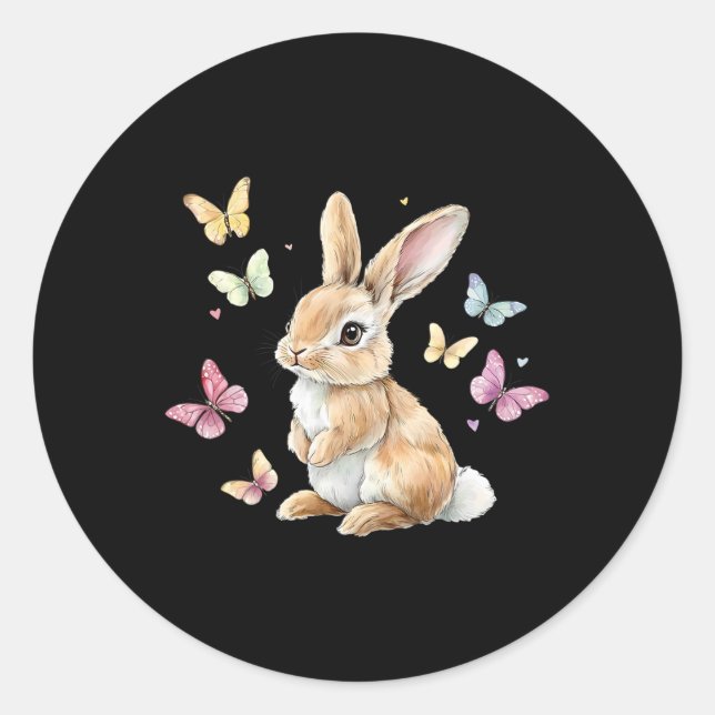 Cute Easter Bunny Rabbit Butterfly  Classic Round Sticker (Front)