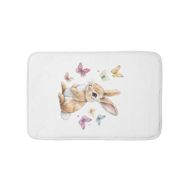 Cute Easter Bunny Rabbit Butterfly T-Shirt Bath Mat (Front)