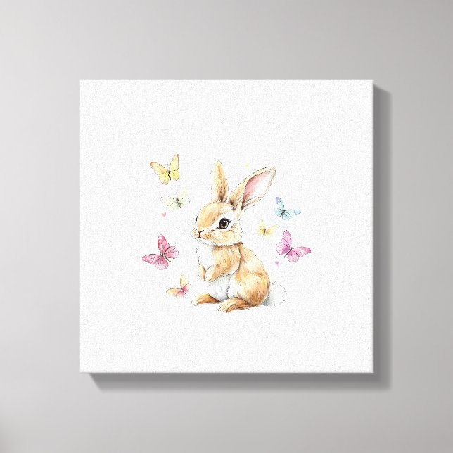 Cute Easter Bunny Rabbit Butterfly T-Shirt Canvas Print (Front)