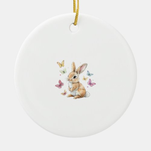 Cute Easter Bunny Rabbit Butterfly T-Shirt Ceramic Ornament