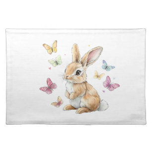 Cute Easter Bunny Rabbit Butterfly T-Shirt Cloth Placemat