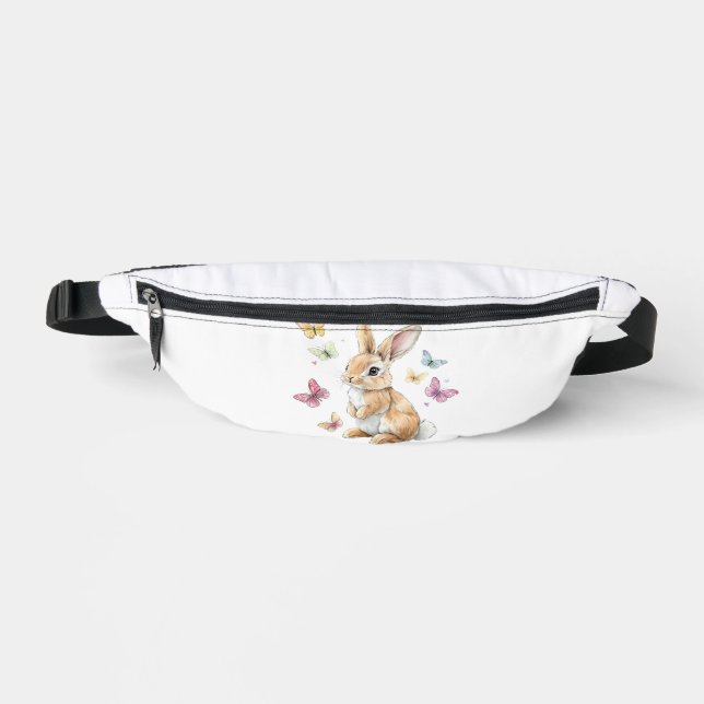 Cute Easter Bunny Rabbit Butterfly T-Shirt Fanny Pack (Front)