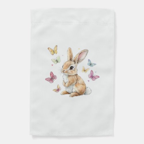Cute Easter Bunny Rabbit Butterfly T-Shirt Garden Flag