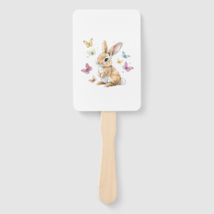Cute Easter Bunny Rabbit Butterfly T-Shirt Hand Fan