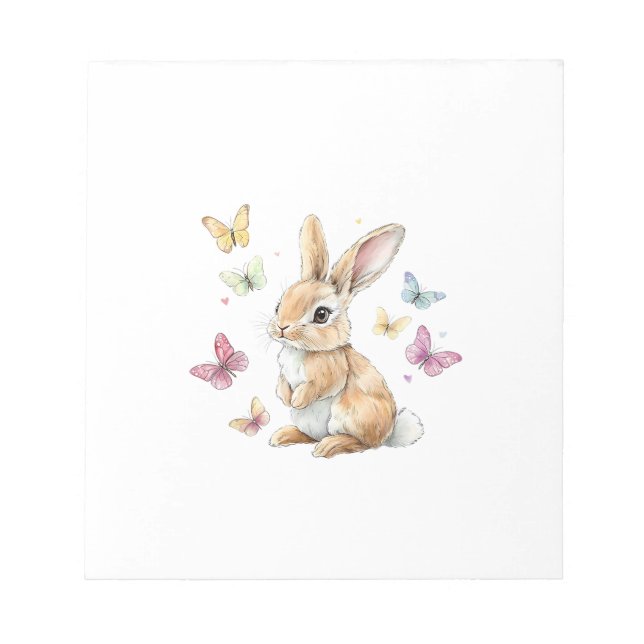 Cute Easter Bunny Rabbit Butterfly T-Shirt Notepad (Front)