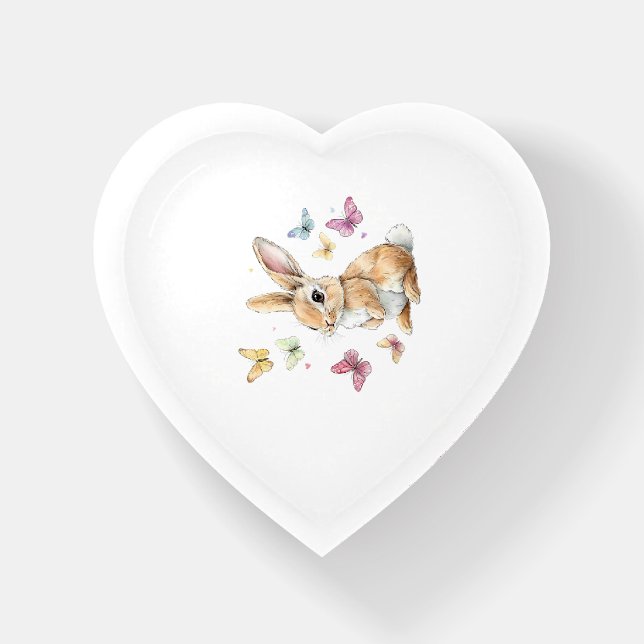 Cute Easter Bunny Rabbit Butterfly T-Shirt Paperweight (Front)