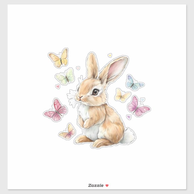 Cute Easter Bunny Rabbit Butterfly T-Shirt Sticker (Sheet)
