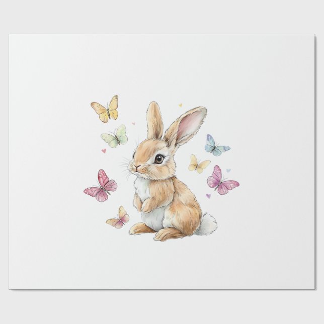 Cute Easter Bunny Rabbit Butterfly T-Shirt Wrapping Paper (Flat)