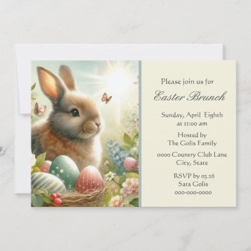Cute Easter Bunny Rabbit Family Brunch  Invitation