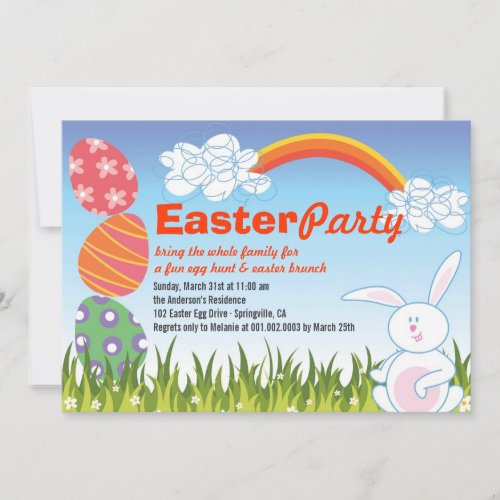 Cute Easter Bunny Rabbit Fun Egg Hunt Party Invite