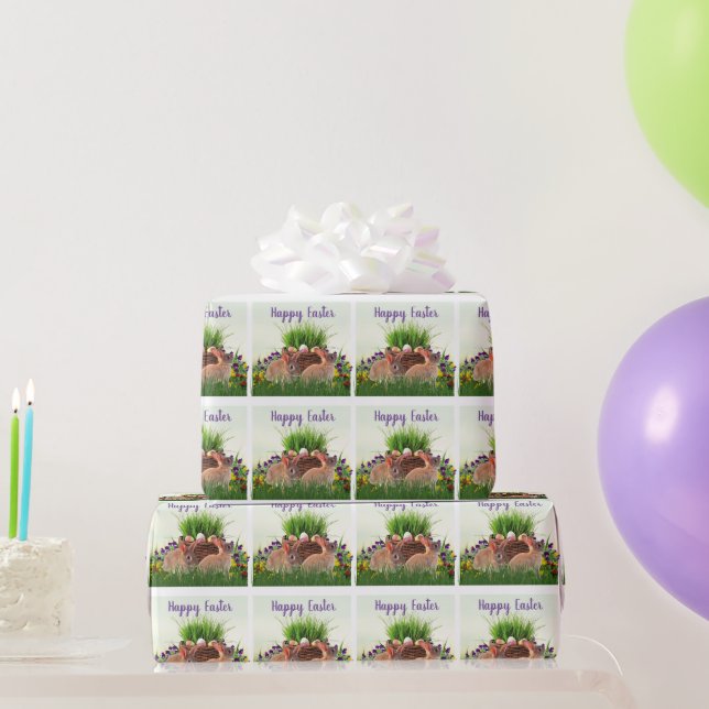 Cute Easter Bunny Rabbit in Flower Garden Holiday Wrapping Paper (Party Gifts)