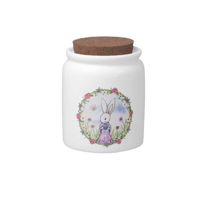 Cute Easter Bunny Rabbit in Flowers Candy Jar (Front)