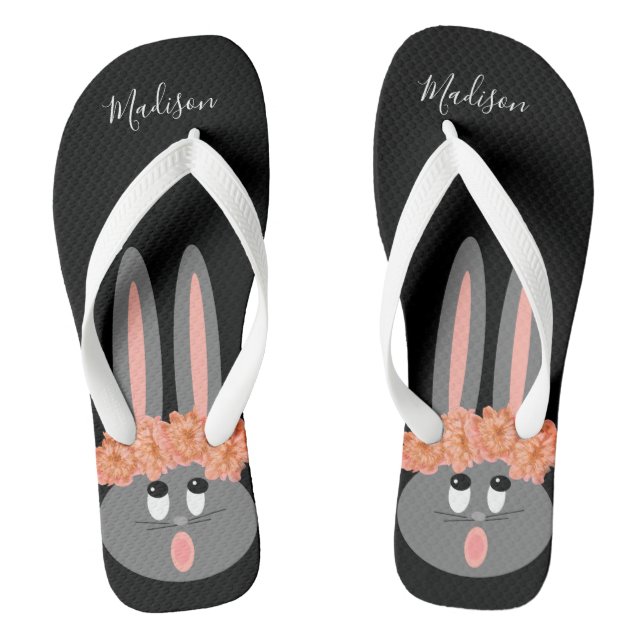 Cute Easter Bunny Rabbit Modern Personalized Flip Flops (Footbed)