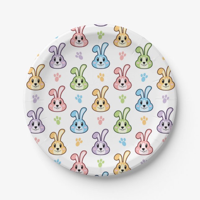 Cute Easter Bunny Rabbit Pattern | Holidays Paper Plates (Front)