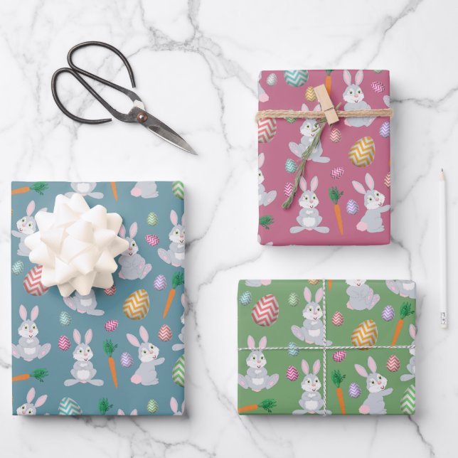 Cute Easter Bunny Rabbit Pattern  Wrapping Paper Sheets (Front)
