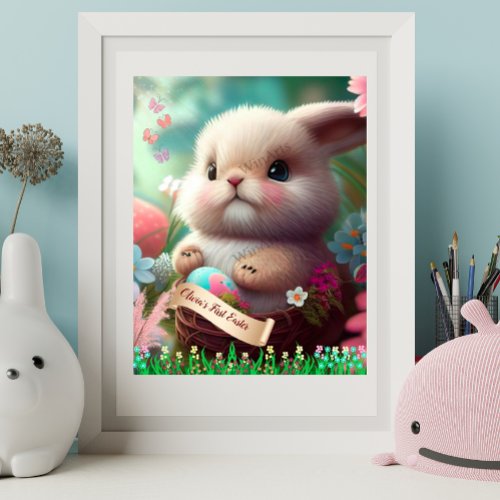 Cute Easter Bunny Rabbit Personalized Art Poster