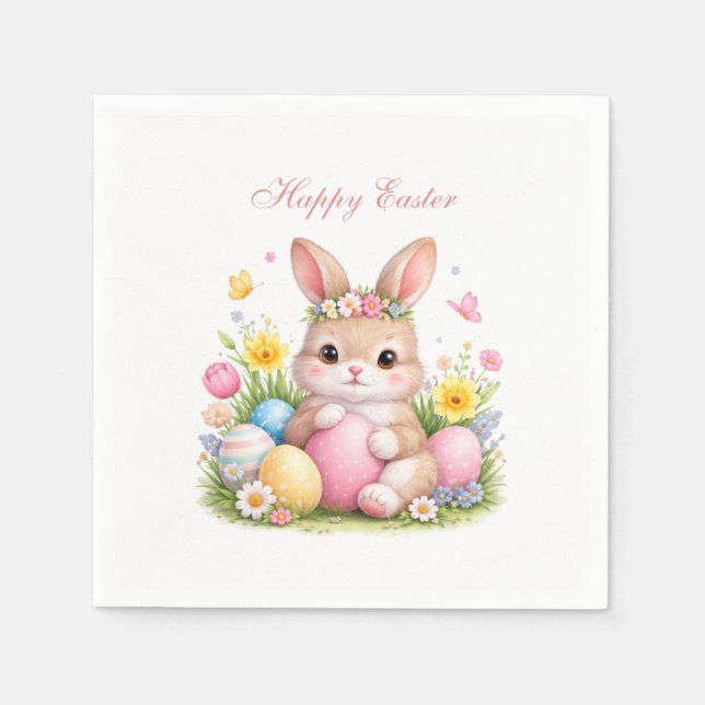 Cute Easter Bunny Rabbit Pink Blush Peony Napkins (Front)