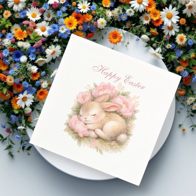 Cute Easter Bunny Rabbit Pink Blush Peony Napkins (Creator Uploaded)