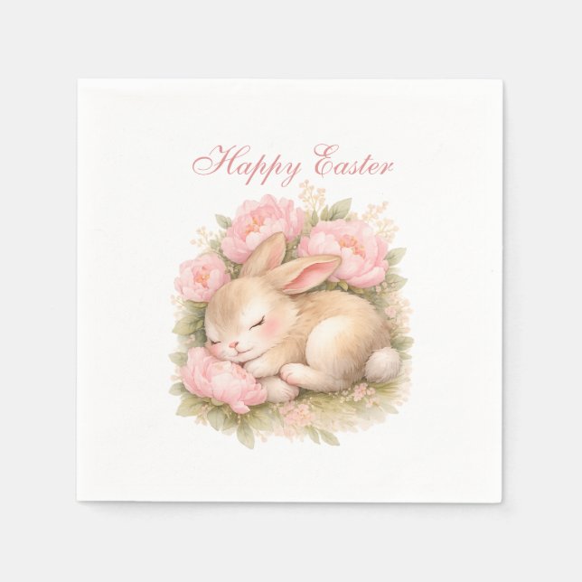 Cute Easter Bunny Rabbit Pink Blush Peony Napkins (Front)