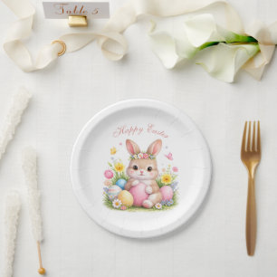 Cute Easter Bunny Rabbit Pink Blush Peony Paper Plates