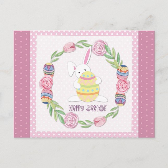 Cute Easter Bunny Rabbit Polka Dots Postcard (Front)