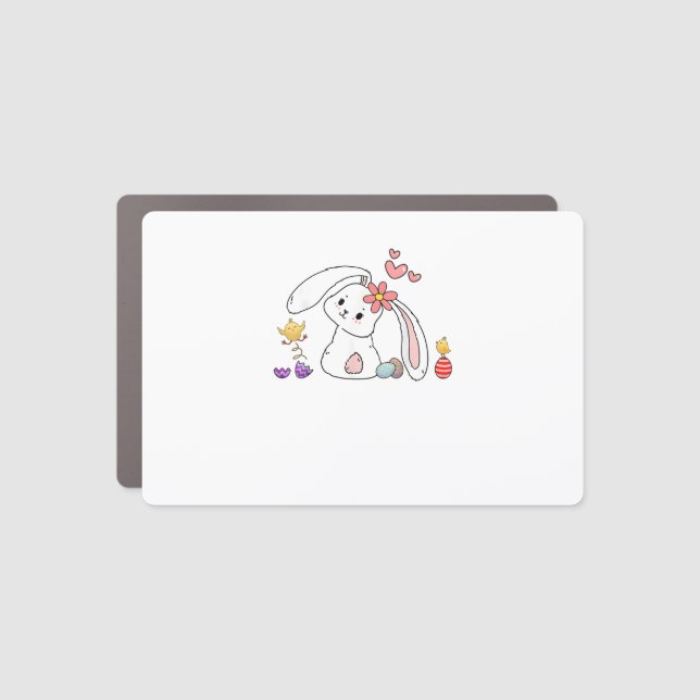 Cute Easter Bunny Rabbit with Eggs Baby Chicks Hap Car Magnet (Front)